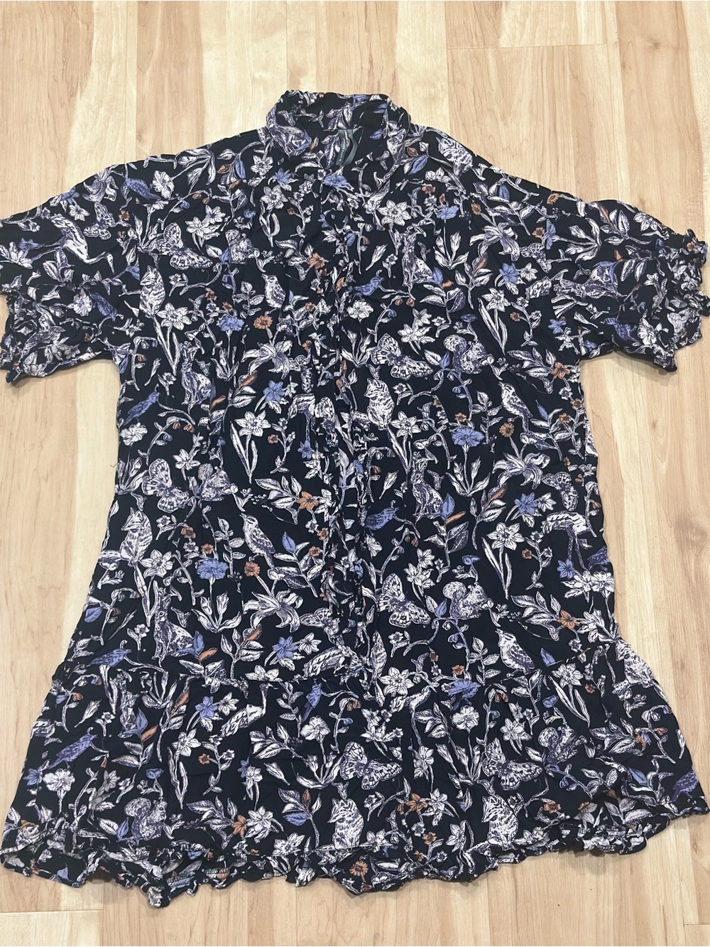 Anthropologie Black Floral Short-Sleeve Tunic